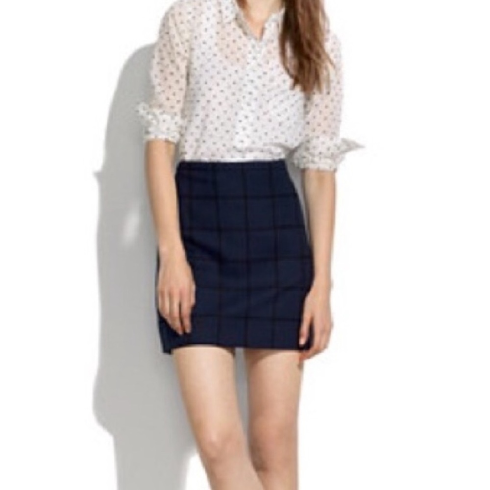 Madewell Navy Blue & Black Wool Blend Courtyard Windowpane Check Mini Skirt
